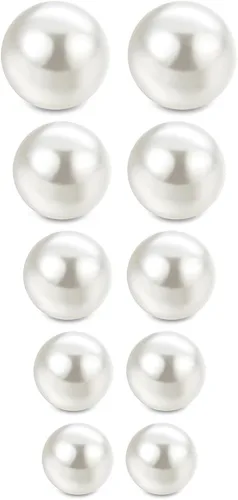 Vista 7 de Jewelrieshop Faux Pearl Stud Earrings 5 Pairs Stainless Steel Hypoallergenic Starter Set for Women Girls