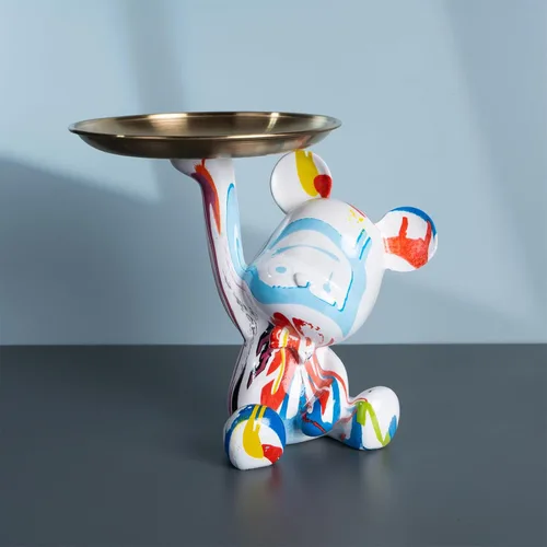 Vista 11 de Bandeja Portavellas con Escultura de Oso Decorativa, Estatua de Animal para Hogar, Bandeja de Almacenamiento para Mesa de Entrada (Negro y Oro)