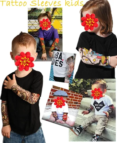 Vista 6 de Mangas de brazo de tatuaje falso a granel, 8 piezas de protección solar temporal para niños pequeños y grandes