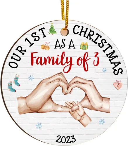 Vista 11 de Gossby Adorno de Navidad acrílico para la familia de 3 – Adorno de madera para la primera Navidad del bebé – Nuestra primera Navidad como familia
