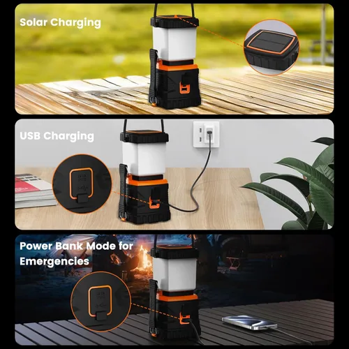 Vista 9 de Linterna LED para campamento, recargable, 1000 lúmenes, portátil con 5 modos de luz, IP44 impermeable 4400 mAh, linterna para tienda de campaña