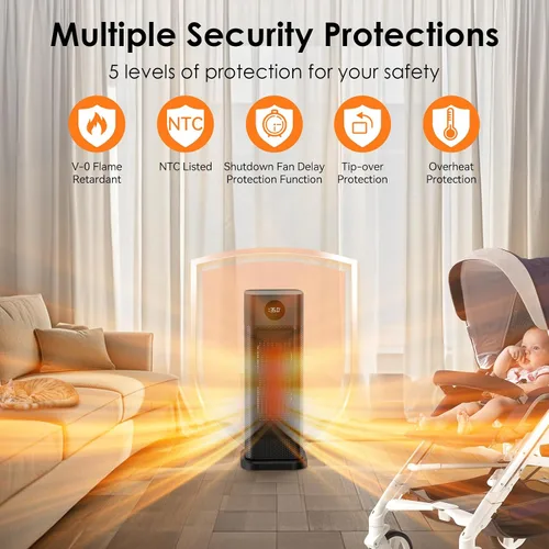 Vista 3 de Minthouz Calentador de Espacio - Calentadores de Torre de Cerámica PTC de 1500W para Uso en Interiores con Termostato Ajustable, Temporizador