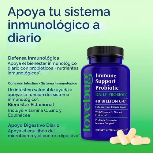 Vista 3 de LOVEBUG Probiótico de apoyo inmunológico, vitamina C, D, zinc y equinácea
