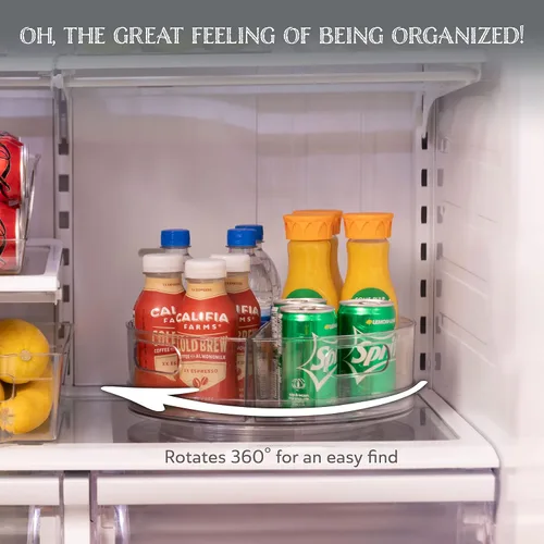 Vista 3 de Oizeir Lazy Susan Plataforma Giratoria - Acrílico transparente, secciones extraíbles, gira 360 grados. Organiza fácilmente tu refrigerador, gabinete