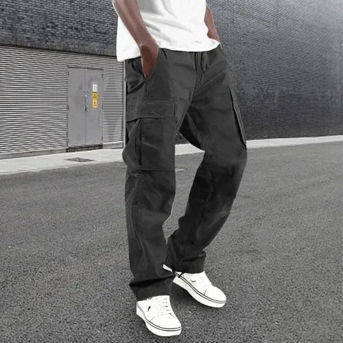 Vista 2 de Pantalones cargo para hombre, holgados, a la moda, pantalones atléticos, casuales, holgados, pantalones de carga rectos, pantalones deportivos