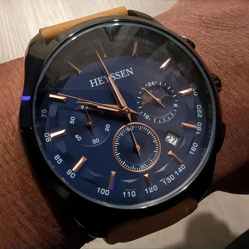 Vista 3 de Watches for Men Chronograph Analog Luminous Quartz Watch Blue Black Luxury Genuine Leather Mens Watches Business Sports Waterproof Wristwatch