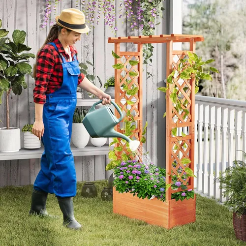 Vista 2 de HAPPYGRILL Cama de jardín elevada con enrejado y techo colgante