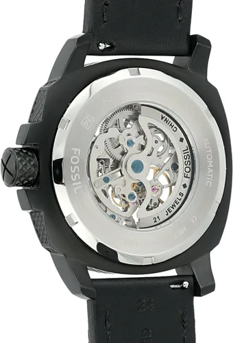 Vista 2 de Fossil automático acero inoxidable y piel Casual Reloj de los hombres color negro Modelo me3134