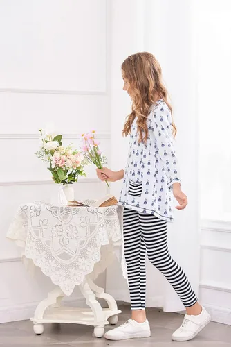 Vista 4 de Arshiner Conjuntos de pijama para niñas pequeñas, conjuntos de ropa de conejo, conjuntos de manga larga de 2 piezas, conjuntos de leggings superiores