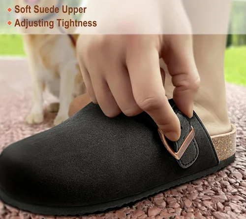 Vista 5 de BULLIANT Zuecos pantuflas sandalias de enfermería zapatos de trabajo para hombres y mujeres, parte superior con forro polar + plantilla de corcho