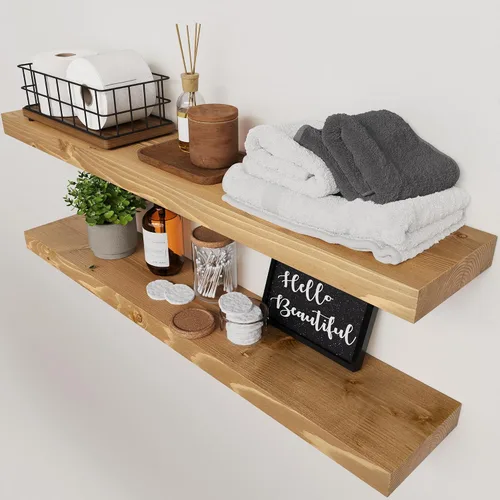 Vista 23 de Estantes flotantes de madera maciza para pared de 12 pulgadas, color negro