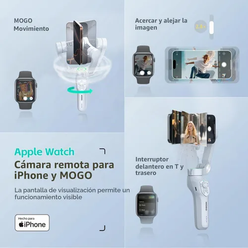 Vista 8 de COMITOK MOGO Only for iPhone, Gimbal Stabilizer for iPhone, [MFi Certified] Phone Gimbal with 360 Degree Face Tracking for Video Recording, NFC Pair