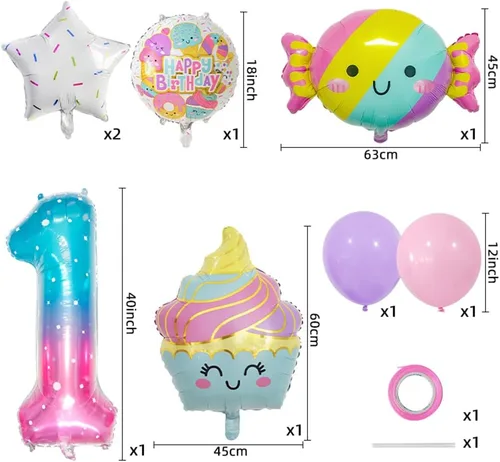 Vista 2 de 10 globos de caramelo, globos de gran número, helados, dulces, Sundae, globos de aluminio para niñas, suministros de decoración de fiesta
