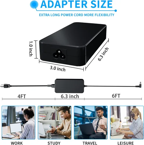 Vista 6 de 150W Laptop Charger for ASUS TUF Gaming F15 A15 G531G AC Power Cord, Compatible with ADP-150CH B/A18-150P1A (100-240V 50-60Hz, 6.0 * 3.7mm), Fit for