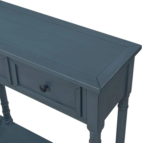 Vista 7 de P PURLOVE Mesa consola retro para sofá de entrada con cajones y estante mesa de sala (azul marino antiguo)
