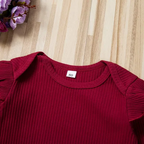 Vista 4 de Conjunto de ropa de 2 piezas para bebé recién nacido, con volantes, pantalones florales, diadema, otoño e invierno