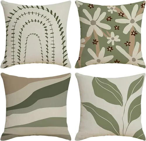 Vista 14 de IcosaMro Juego de 4 fundas de almohada bohemias de 18 x 18 pulgadas, color blanco y negro de mediados de siglo, diseño geométrico moderno de lino