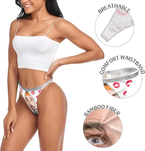 Vista 7 de SUABO Tangas personalizadas para mujer, tanga con foto personalizada con espalda en T