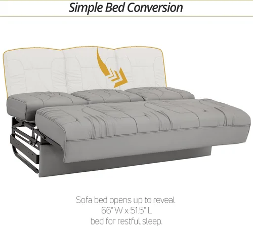 Vista 5 de De Leon - Sofá cama consola para caravana, 66 pulgadas de ancho, cuero definitivo, color ceniza