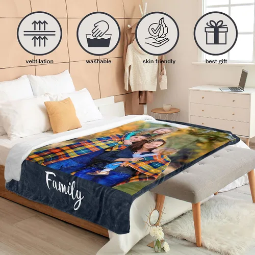 Vista 3 de Mantas personalizadas con fotos y texto, manta personalizada con imágenes, para memoria familiar, cumpleaños, Halloween, Navidad, Día del Padre, 30