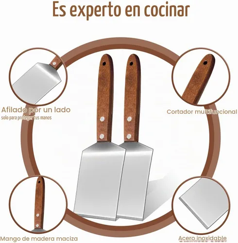Vista 4 de 4 espátulas pequeñas para galletas de brownie, espátula de metal de acero inoxidable con mango de madera para postres, cortar y servir postres