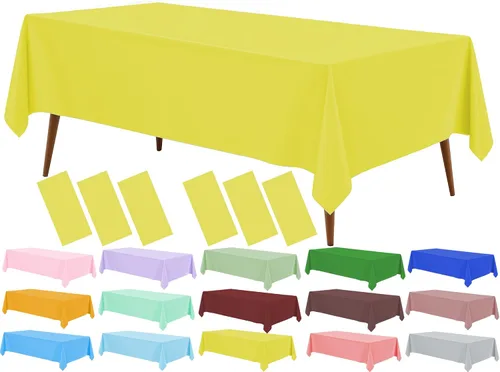Vista 37 de Mantel de plástico crema, paquete de 2 manteles desechables color blanco hueso, mantel de 54 x 108 pulgadas para mesa rectangular, manteles