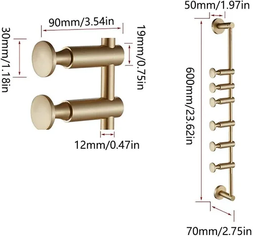 Vista 2 de Toallero – Percha giratoria para colgar en la pared, 6 ganchos (latón) para baño y sala de estar