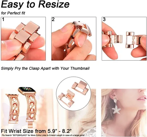 Vista 4 de Dressy Jewelry - Pulsera compatible con Apple Watch Band de 1.49, 1.57, 1.61, 1.65, 1.73 y 1.77 pulgadas, iWatch Series 9, 8, 7, 6, Ultra SE