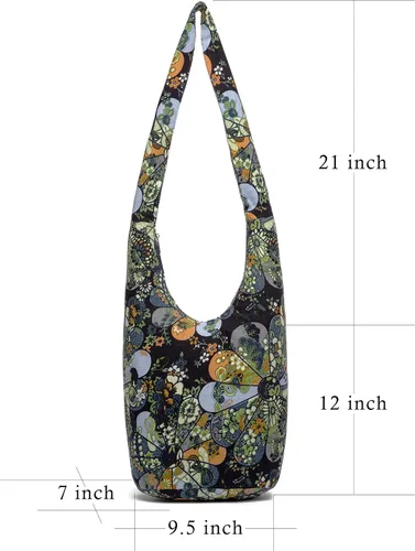 Vista 173 de Bolsa de hombro para mujer, de lona en estilo hippie/bohemio para llevar cruzada al hombro, disponible en diferentes colores y estampados