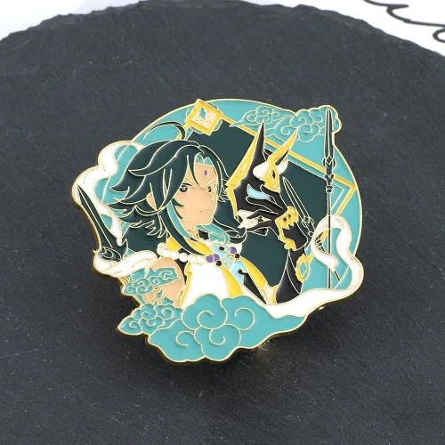 Vista 5 de Broche de pines esmaltados de la serie de juegos, colección de pines de solapa de metal para cosplay, anime Genshin Merch Keqing Xiao exquisitos