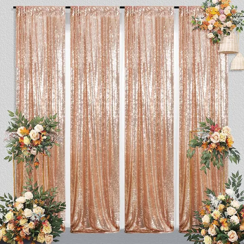 Vista 5 de Juya Delight 2 cortinas de fondo de lentejuelas brillantes de 2 x 8 pies, color azul bebé, telón de fondo de fotos con purpurina azul para bodas