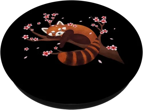 Vista 2 de Flor de cerezo japonesa de panda roja vintage – PopSockets Grip y soporte para teléfonos y tabletas