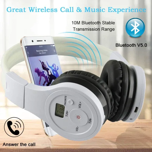 Vista 4 de EXMAX Auriculares inalámbricos con Bluetooth estéreo sobre la oreja, receptor de pagador de música, reducción de ruido, cancelación de ruido
