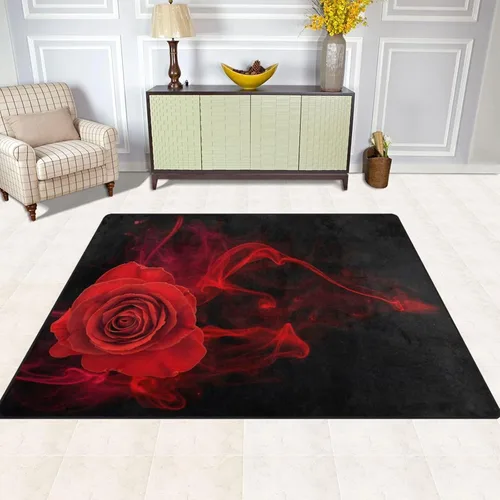 Vista 3 de Alfombras grandes de 5 pies 3 pulgadas x 4 pies, estampado de remolinos ahumados en negro, ligeras, antideslizantes, para sala de estar, dormitorio