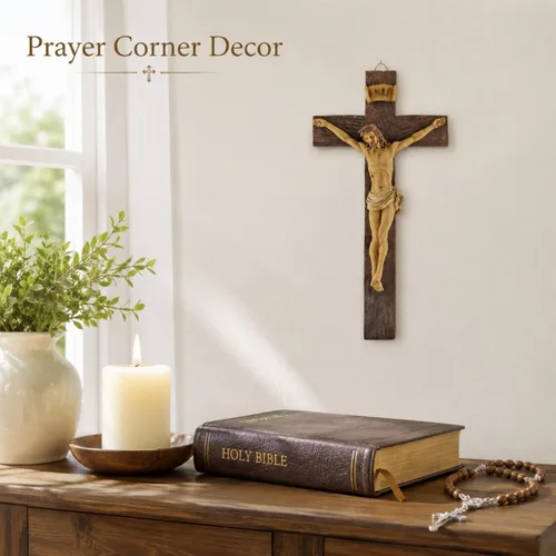 Vista 8 de Artisan Flair Cruz de pared de crucifijo de resina con cruz de Jesús, decoración de pared católica colgante (9.05 pulgadas)
