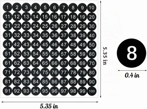 Vista 2 de 25 hojas de vinilo de 1 a 100 calcomanías de vinilo con números consecutivos de 0.4 pulgadas, pequeñas etiquetas autoadhesivas para números Negro