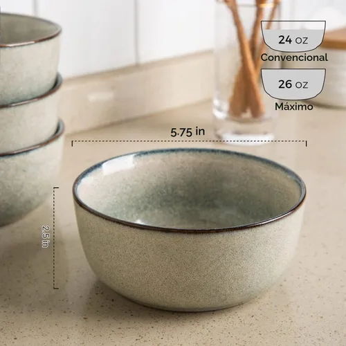 Vista 2 de AmorArc Juego de 6 cuencos de cereales para cocina, cuencos de sopa de cerámica de 26 onzas para sopa de cereales, cuencos de cocina modernos