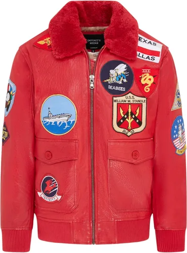 Vista 5 de Chaqueta bomber de piel de vuelo Air Force A2 para hombre con cuello de oveja y parches Negro
