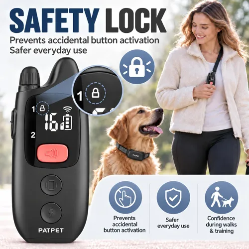 Vista 6 de PATPET Collar de entrenamiento para perros con control remoto, IPX7 impermeable, collar de choque para perros, 3 modos de entrenamiento, vibración