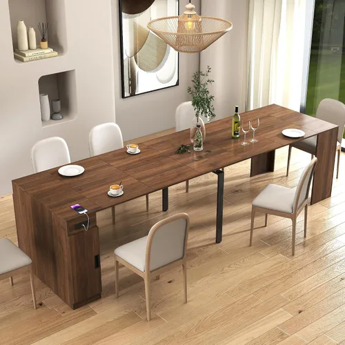 Vista 13 de SSLine Mesa de comedor rectangular extensible de 35 a 118 pulgadas, mesa de reuniones de conferencias súper larga para 6, 8, 12 personas, mesas