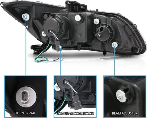 Vista 5 de AmeriLite Juego de faros delanteros de repuesto con proyector para Honda Civic Sedan/Coupé, doble barra LED, color negro, lado del pasajero