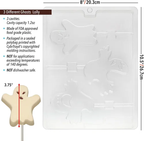 Vista 2 de Cybrtrayd Halloween Chocolate Candy Mold, Ghost Lolly