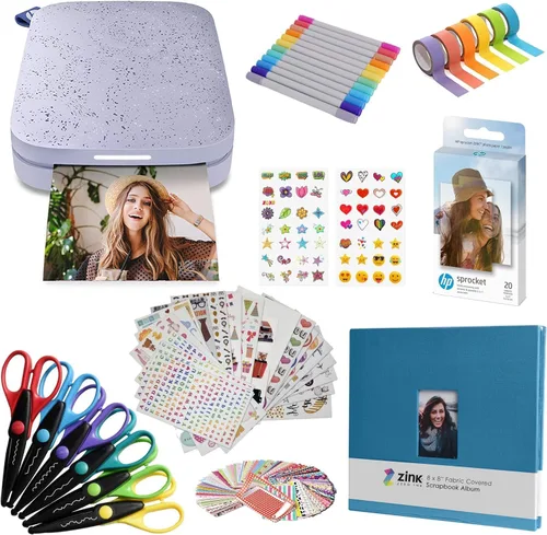 Vista 11 de HP Sprocket Impresora fotográfica instantánea portátil 2x3 (Luna Pearl) Paquete de álbum de recortes divertido Luna Perla