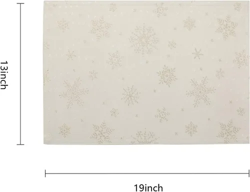 Vista 3 de HARORBAY Juego de 6 manteles individuales blancos, manteles individuales con copos de nieve dorados para comedor, cocina, fiesta, vacaciones