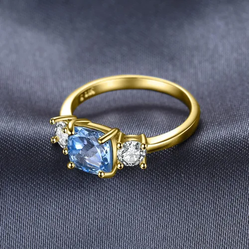 Vista 5 de JewelryPalace Anillo de compromiso de plata de ley 925 de topacio azul genuino de 2.6 quilates de corte cojín para ella, de oro blanco de 14