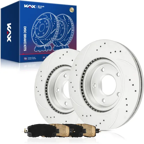 Vista 63 de Kit de freno delantero KAX, rotores de freno ranurados y con hendiduras, pastillas de freno cerámicas Compatible con Honda Accord 1990 1991 1992