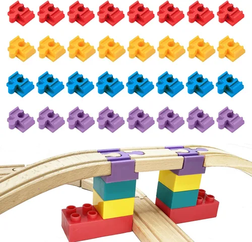 Vista 10 de Accesorios de madera para rieles de tren, 16 piezas de conectores de madera para riel, compatibles con todas las marcas principales, regalo