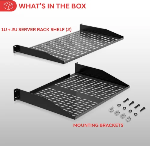 Vista 7 de Pyle Estantes para rack de servidores 1U+2U de 19 pulgadas, bandeja de montaje universal para racks y gabinetes de computadora, compatible