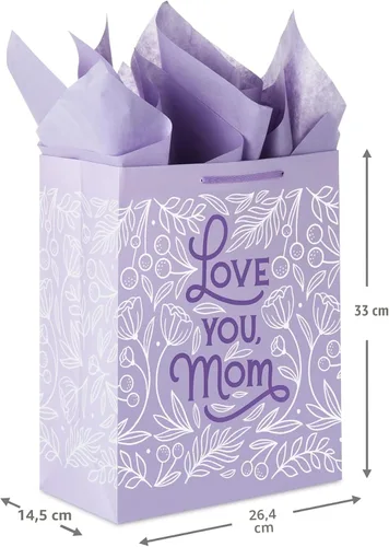 Vista 3 de Hallmark Bolsa de regalo grande de 13 pulgadas para el Día de la Madre con papel de seda y tarjeta (Love You Mom, lavanda, flores modernas)