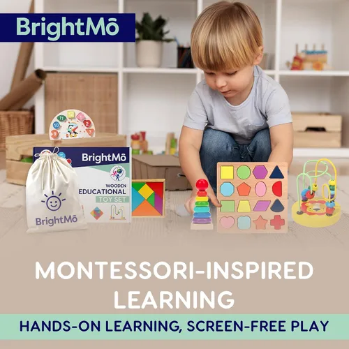 Vista 4 de Juguete Montessori de madera 8 en 1 para niños y niñas de 3 años - Alfabeto, números, clasificación de formas y xilófono - Set de aprendizaje